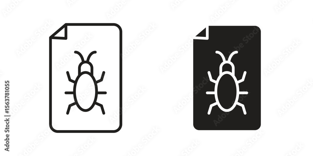 Poster bug report icon. flat and stroke versions. graphic elements.