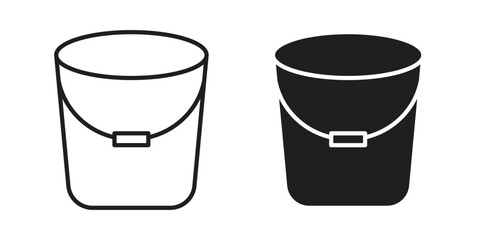 Bucket icon. Flat and stroke versions. Graphic elements.