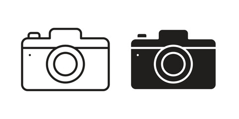 Camera icon. Flat and stroke versions. Graphic elements.