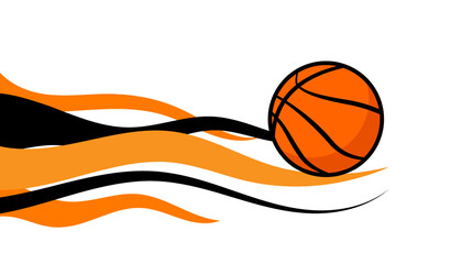 Vector background with basketball and swoosh black and orange. Background, element for sports design. Vector EPS10