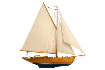 Obraz premium Classic wooden sailboat with crisp white sails, revealing traditional maritime craftsmanship against neutral backdrop