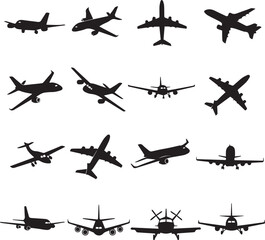 Collection of Black Airplane Silhouettes icons