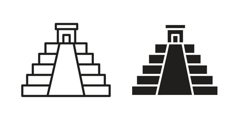 Chichen Itza icon. Flat and stroke versions. Graphic elements.
