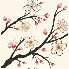 Japanese Traditional Watercolor Pattern with Elegant Floral Motifs and Seamless Design for Vintage Oriental Background.