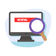 Website Search or Domain Lookup concept, Finding Right Business Name using AI vector design, Internet Industry sign, Web hosting and Server symbol, online searching domain and navigation illustration