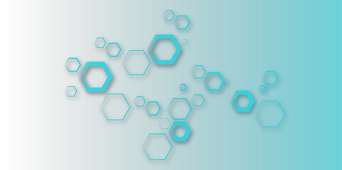 Abstract pastel hexagon pattern on white background with soft blue gradient. Modern geometric design with 3D shadow effect, ideal for tech, medical, or futuristic-themed presentations.