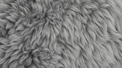 Texture of soft gray faux fur fabric close-up for cozy winter fashion, home decor, textile design, warm background, plush surface, fluffy detail, neutral tones, comfort, and elegance