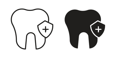 Dental insurance icon. Flat and stroke versions. Graphic elements.
