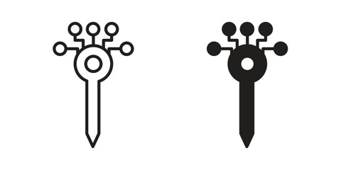 Digital key icon. Flat and stroke versions. Graphic elements.