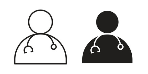 Doctor icon. Flat and stroke versions. Graphic elements.
