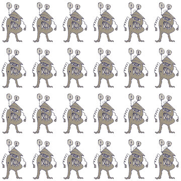 Sketchy monster drawing motif seamelss pattern