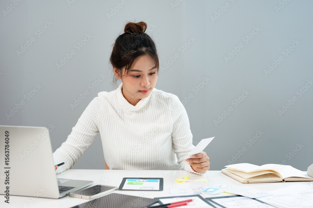 Poster website designer, creative planning phone app development template layout framework wireframe design