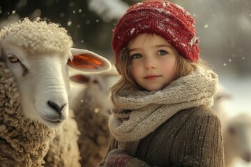 Vibrant Picture of Medium Shot Kid with Sheep