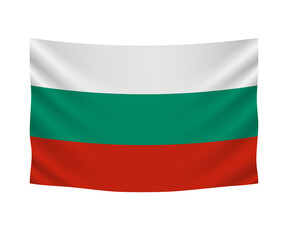 Realistic hanging flag of Bulgaria. Empty  fabric banner illustration design.