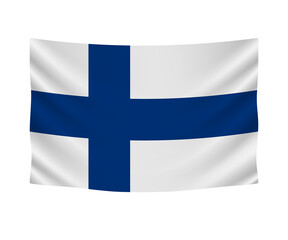 Obraz premium Realistic hanging flag of Finland. Empty fabric banner illustration design.