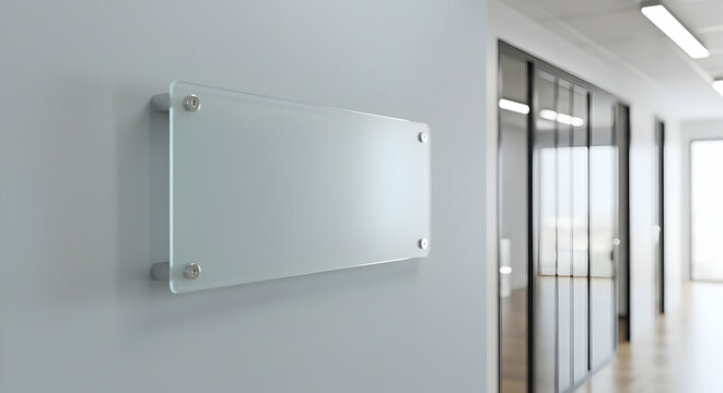 Blank frosted glass office sign mockup modern interior design corporate branding signage template wall mounted reception area business identity