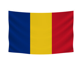 Fototapeta premium Realistic hanging flag of Romania. Empty fabric banner illustration design.