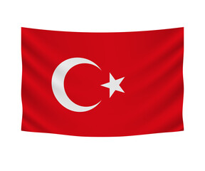 Realistic hanging flag of Turkey . Empty  fabric banner illustration design.