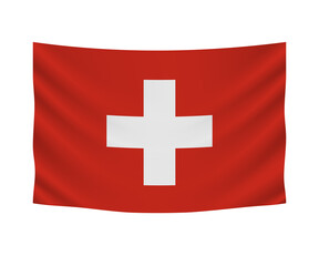 Realistic hanging flag of Switzerland. Empty  fabric banner illustration design.