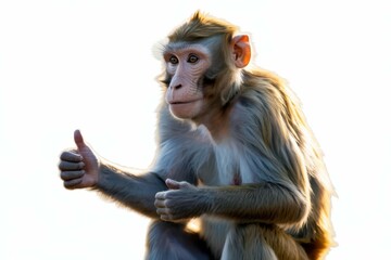 A monkey giving a thumbs up on a transparent background Generative AI isolated, white background