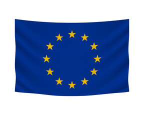 Realistic hanging flag of European Union. Empty  fabric banner illustration design.
