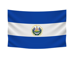 Realistic hanging flag of El Salvador. Empty  fabric banner illustration design.