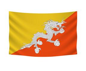 Realistic hanging flag of Bhutan. Empty  fabric banner illustration design.