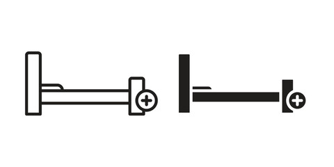 Hospital bed icon. Flat and stroke versions. Graphic elements.