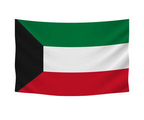 Realistic hanging flag of Kuwait. Empty  fabric banner illustration design.