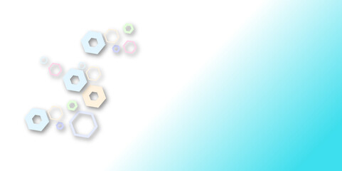 Abstract pastel hexagon pattern on white background with soft blue gradient. Modern geometric design with 3D shadow effect, ideal for tech, medical, or futuristic-themed presentations.