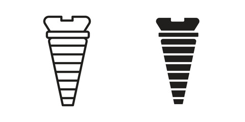 Implant Fixture icon. Flat and stroke versions. Graphic elements.