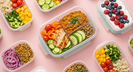Food container meal with chicken and lentils