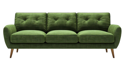 Green three seater sofa isolated on transparent background
