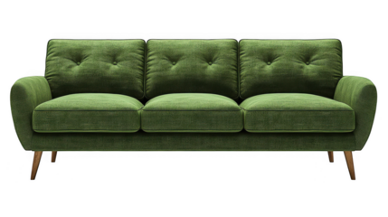 Green three seater sofa isolated on transparent background