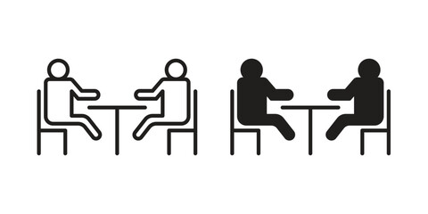 Job interview icon. Flat and stroke versions. Graphic elements.