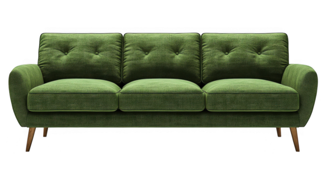 Green three seater sofa isolated on transparent background - Powered by Adobe