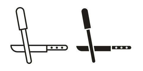 Knife sharpener icon. Flat and stroke versions. Graphic elements.