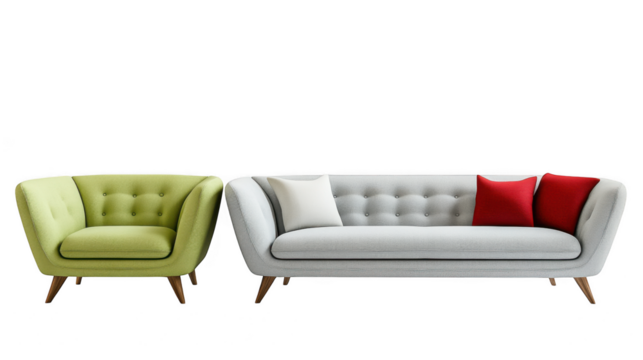 Modern sofa and armchair set isolated on transparent background