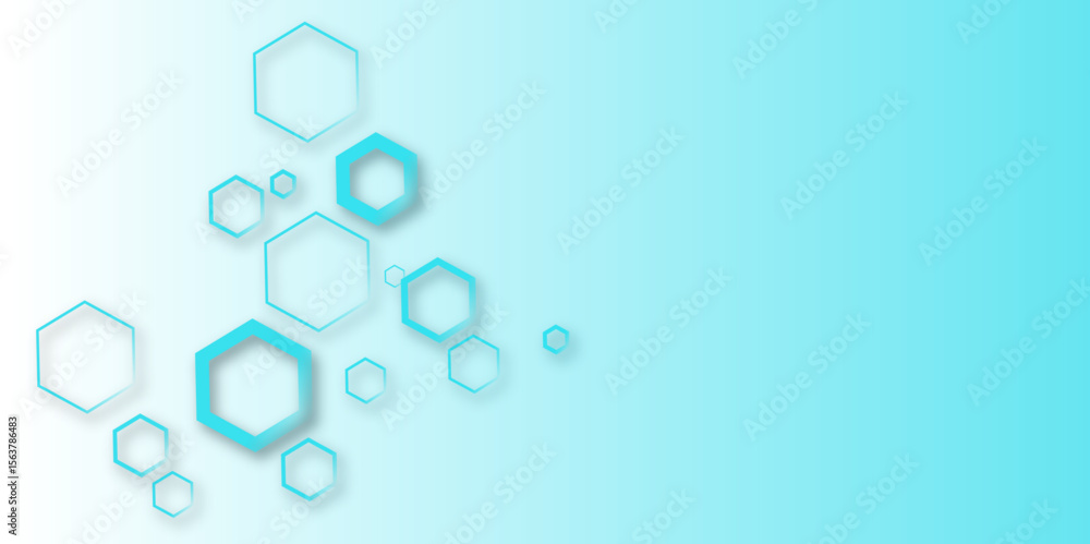 Poster abstract pastel hexagon pattern on white background with soft blue gradient. modern geometric design