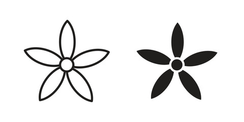 Magnolia icon. Flat and stroke versions. Graphic elements.