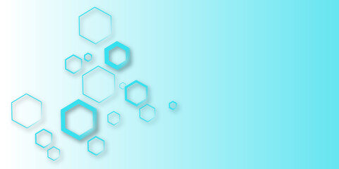 Abstract pastel hexagon pattern on white background with soft blue gradient. Modern geometric design with 3D shadow effect, ideal for tech, medical, or futuristic-themed presentations.