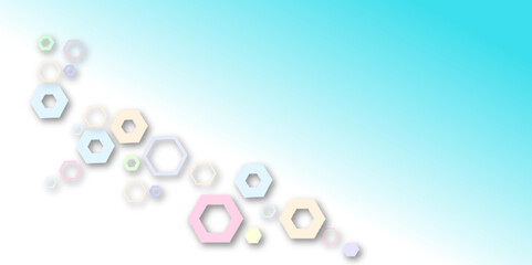 Abstract pastel hexagon pattern on white background with soft blue gradient. Modern geometric design with 3D shadow effect, ideal for tech, medical, or futuristic-themed presentations.