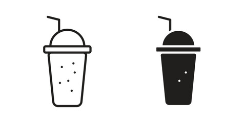 Milkshake icon. Flat and stroke versions. Graphic elements.