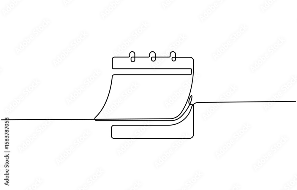 Poster table calendar one line drawing and isolated continuous outline vector illustration, calendar contin