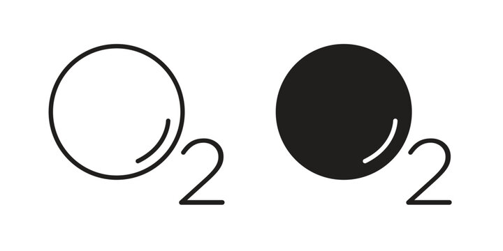 Oxygen O2 icon. Flat and stroke versions. Graphic elements.