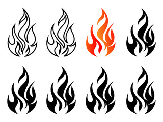 Collection of fire flame vector illustrations and clip art designs set art