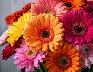 cheerful bouquet of gerbera daisies in vibrant colors pink yellow orange and red blossoms