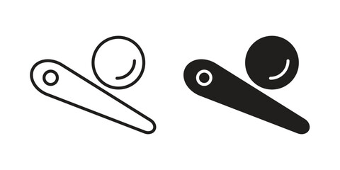 Pinball icon. Flat and stroke versions. Graphic elements.