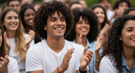 Fototapeta premium Diverse group of people clapping and smiling at an event