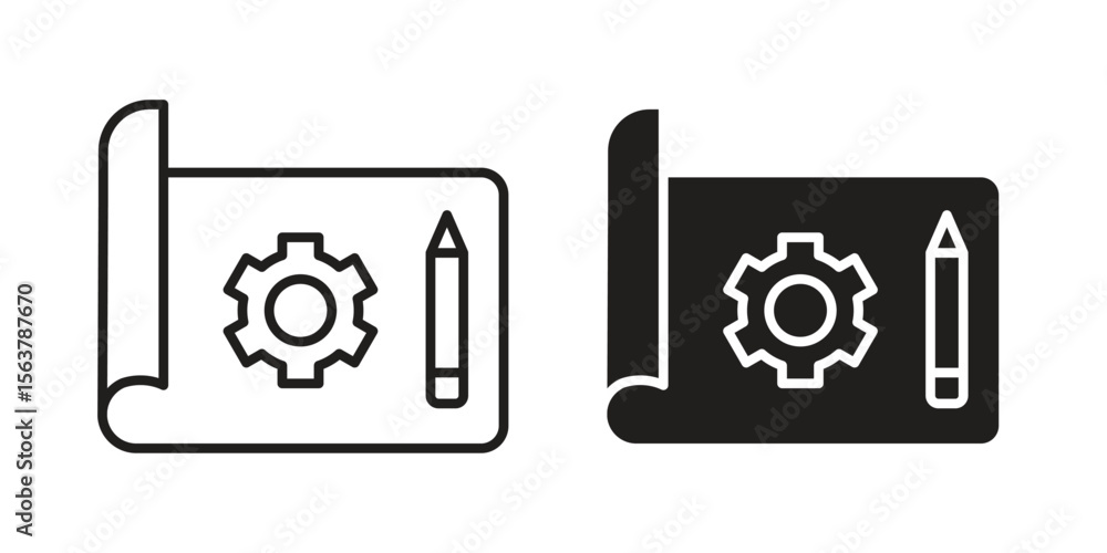 Poster prototyping icon. flat and stroke versions. graphic elements.